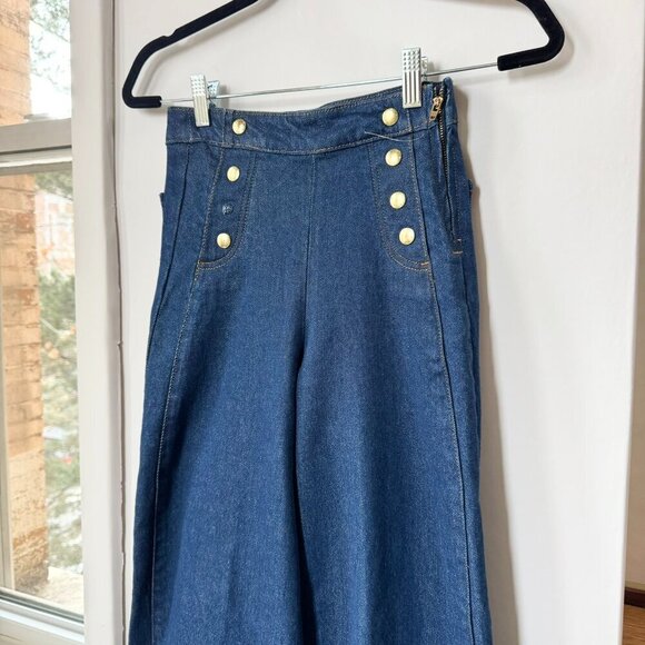 Frame Sailor Snap High Rise Wide Leg Jeans Denim Dark Wash Blue Adele - Picture 7 of 14